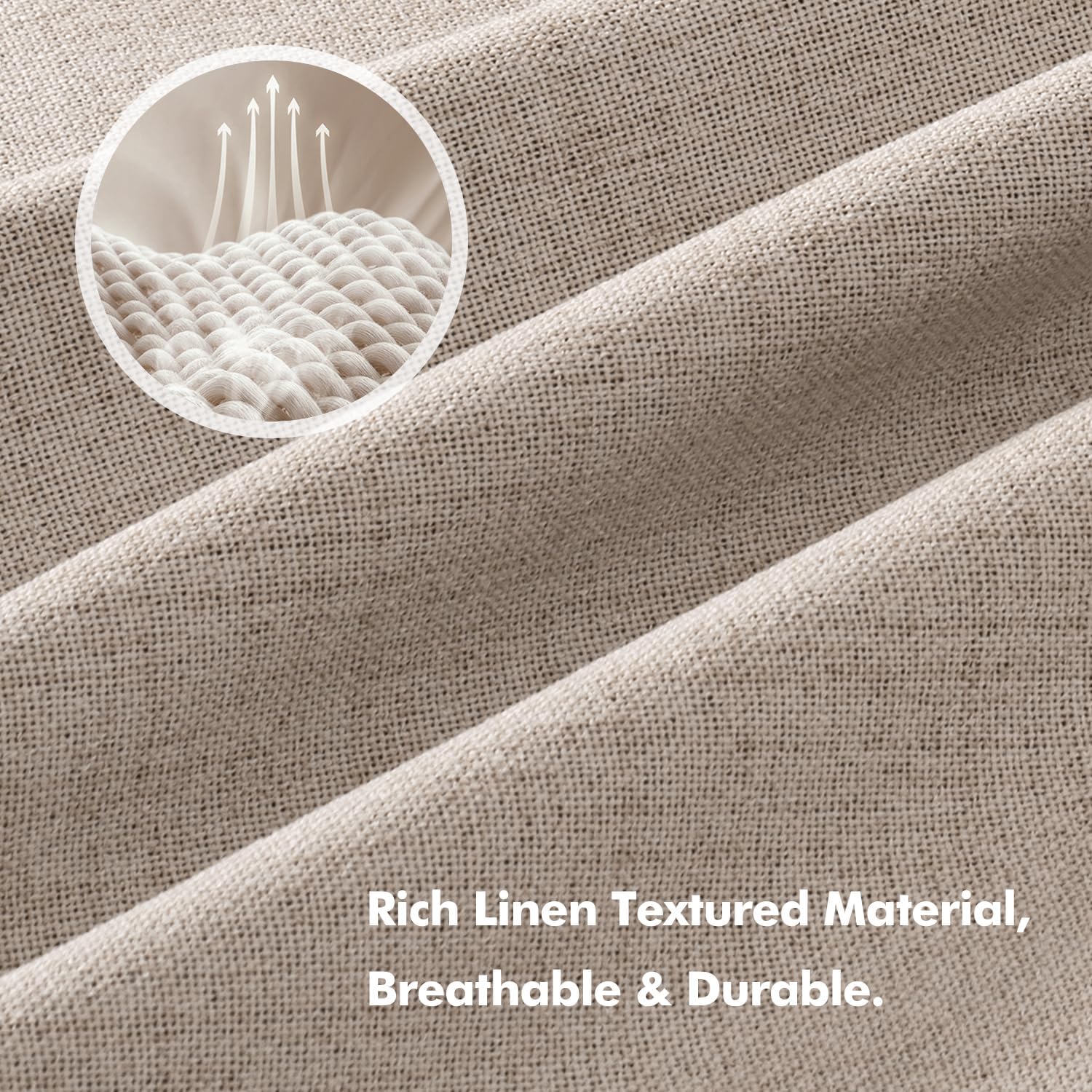 Miulee 100% Blackout Linen Curtains for Bedroom, Beige Solid Luxury Decor Thermal Insulation Room Darkening Drapes for Living Room Nursery…