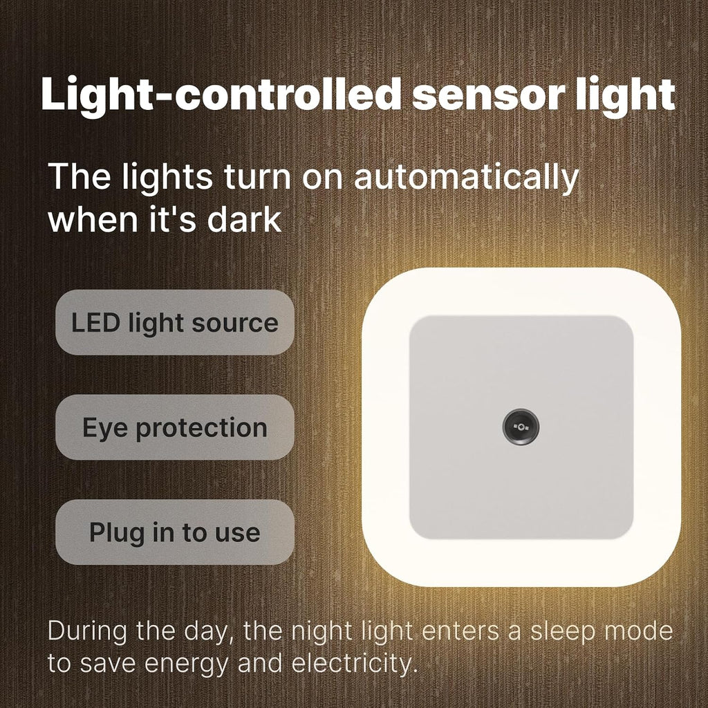 Night Lights Plug into Wall, Automatic LED Night Light with Dusk to Dawn Sensor, Modern Square Night Lite for Hallway & Bedroom, 0.5W…