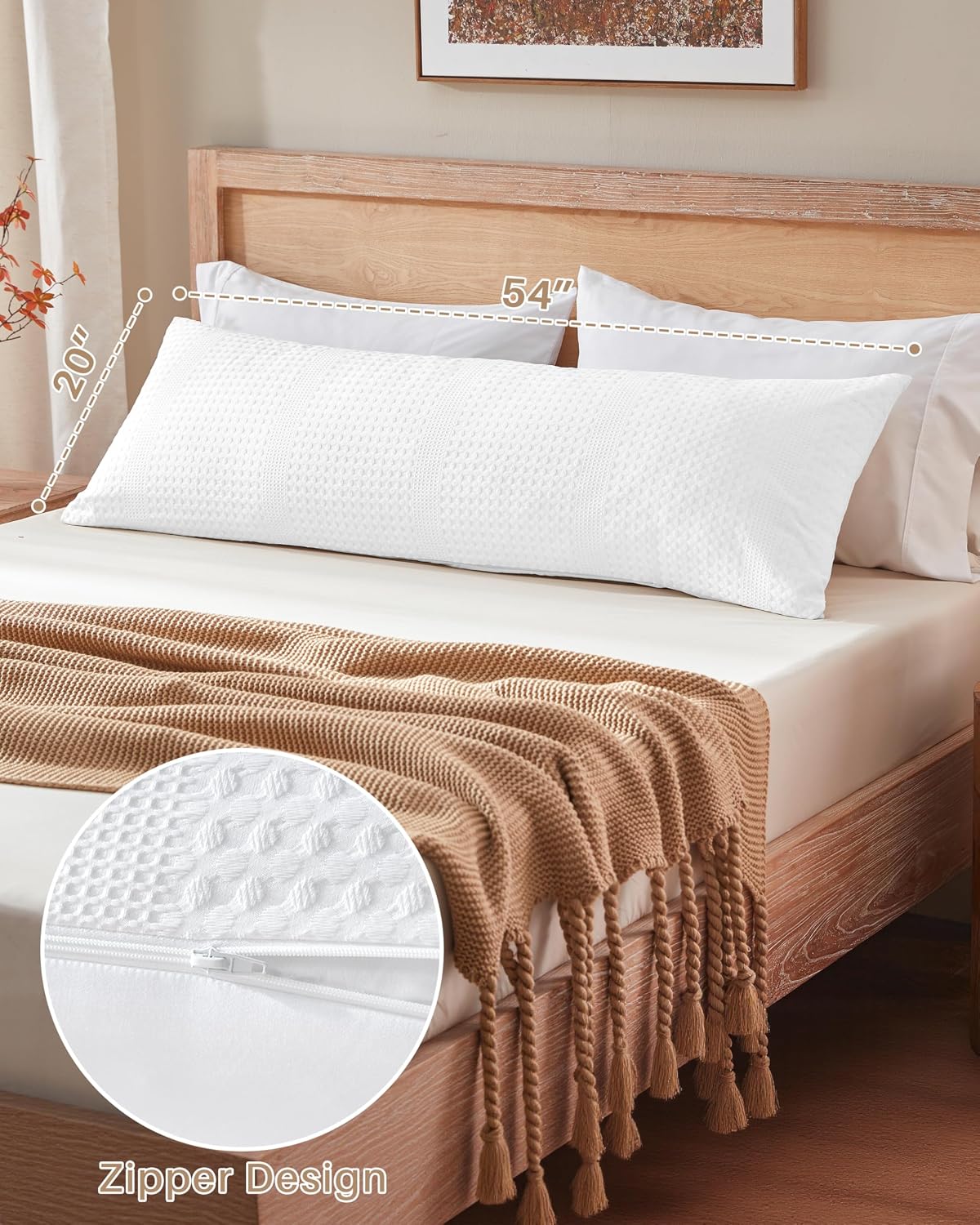 YZ HOME Waffle Weave Body Pillow for Adults - Memory Foam Body Pillow with Removable Pillowcase - Firm and Fluffy - Large Long Bed…