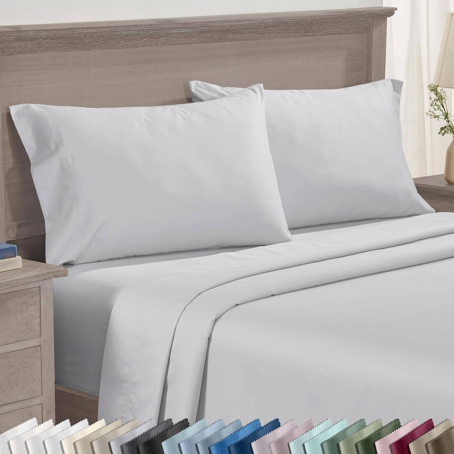 CaliforniaDesignDen California Design Den King Pillow Covers Set of 2-600 Thread Count Sateen, Natural 100% Cotton Pillow Cases King, Crisp…