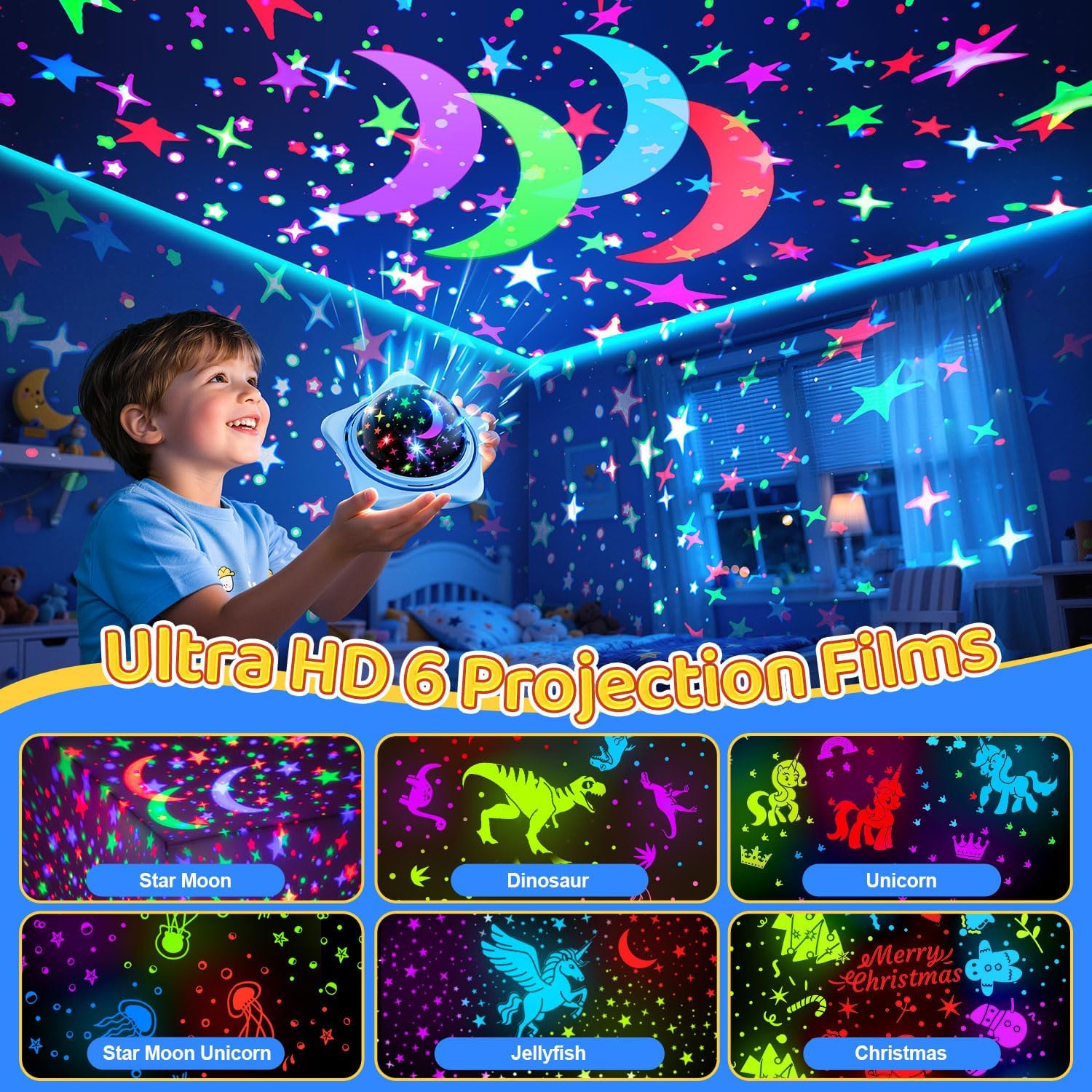 One Fire Night Light for Kids Toys,6 Films+78 Lighting Modes Star Projector, Rechargeable Night Light Projector,360°Rotion Star Lights for…