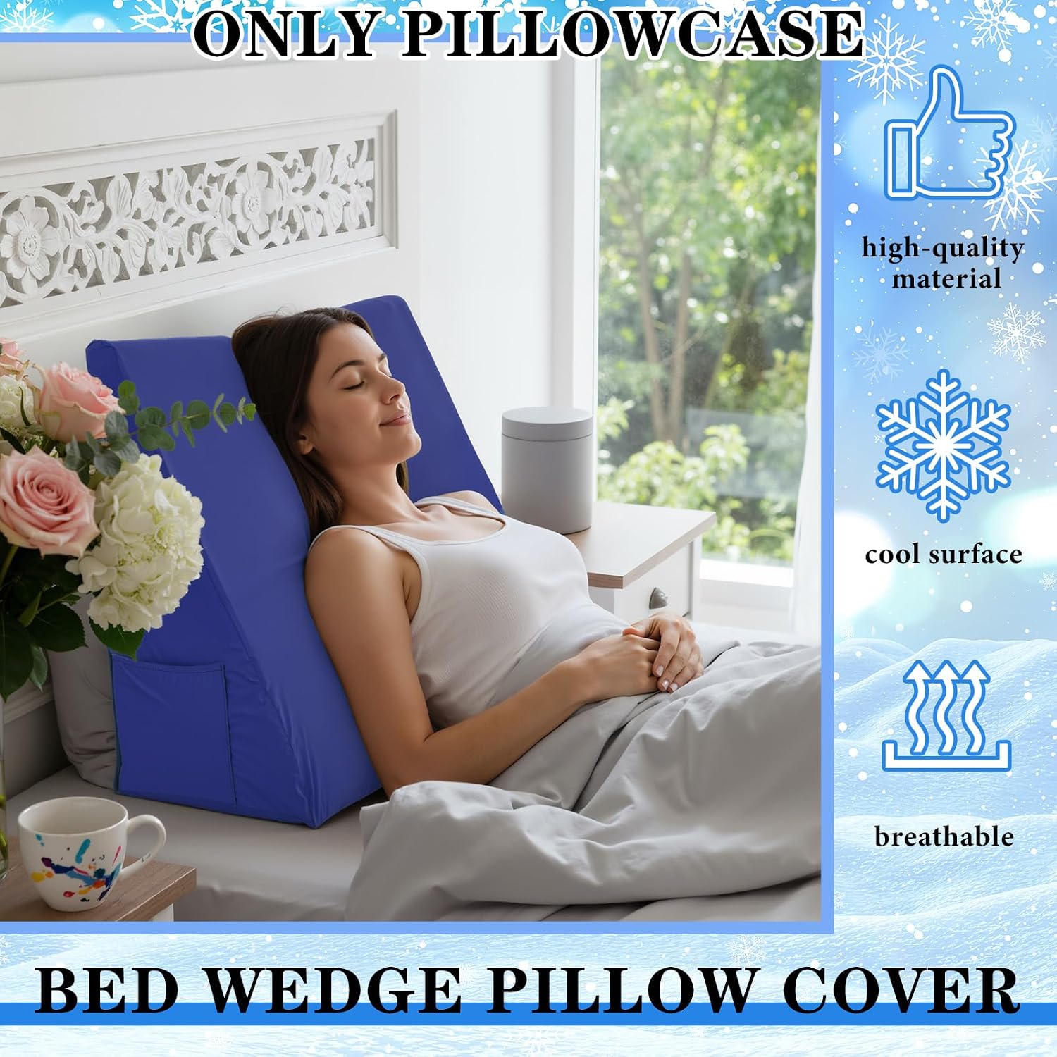 HunnmingRe 25"x25"x8" Cooling Bed Wedge Pillow Case Cover (Only Pillow Case) Wedge Pillowcase Protector with Zipper Soft Breathable Cool Pi…