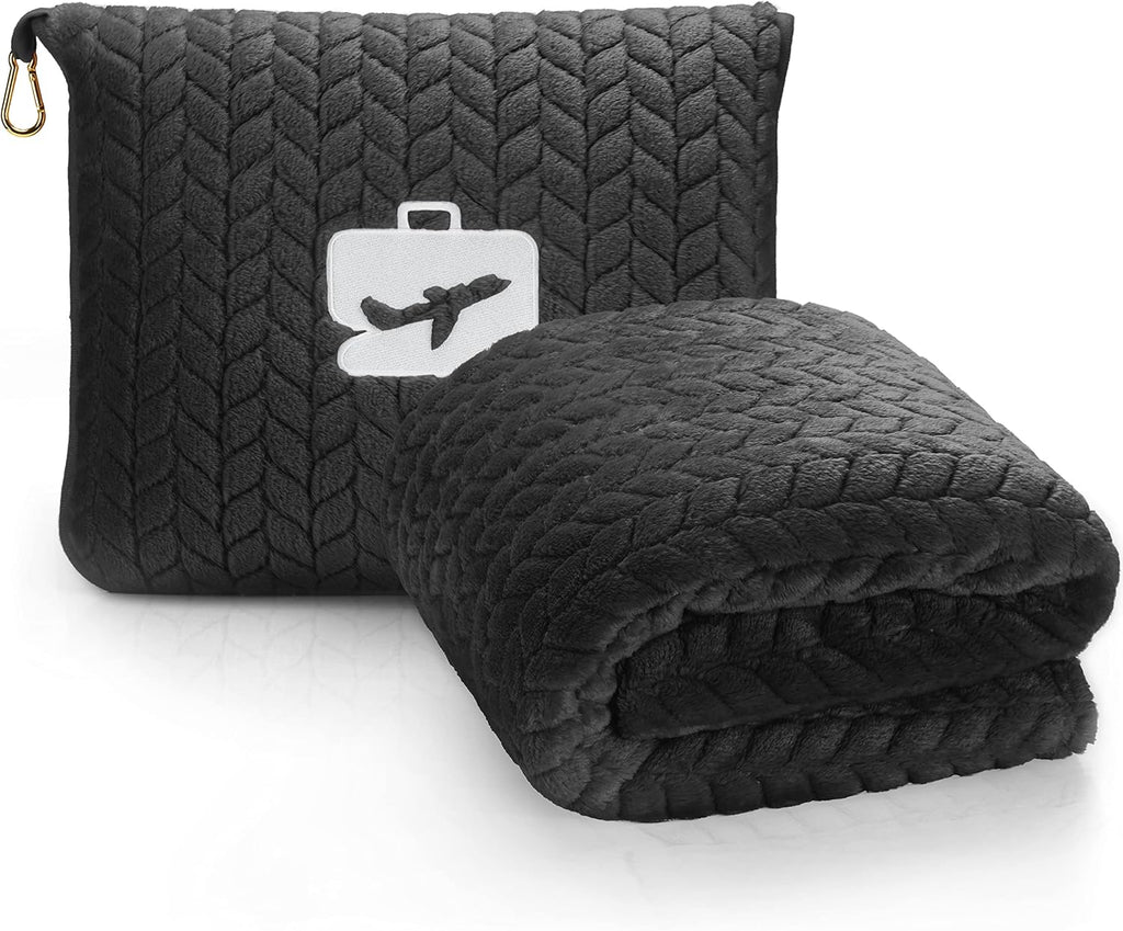 EverSnug Travel Blanket & Pillow 68x42 - Premium Ultra-Soft Microfleece 2 in 1 Compact & Packable Flight Blanket with Soft Bag…