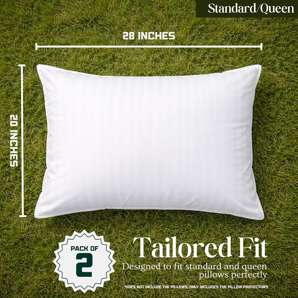 DEAIMER HOME Pillow Protectors Queen/Standard (20 x 28 inches), Pack of 2 – 100% Cotton White Striped Pillow Covers with Zipper, Bre…