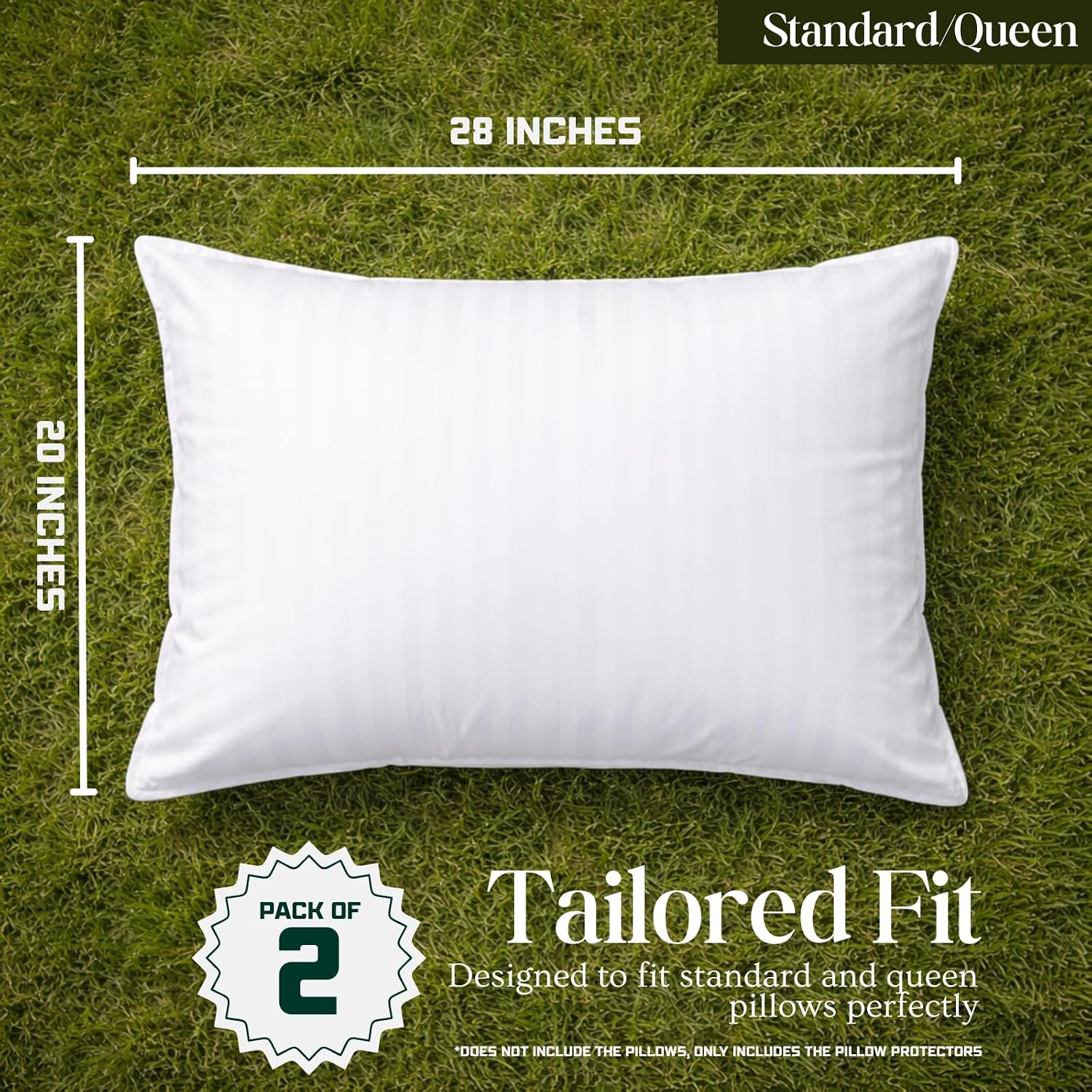 DEAIMER HOME Pillow Protectors Queen/Standard (20 x 28 inches), Pack of 2 – 100% Cotton White Striped Pillow Covers with Zipper, Bre…