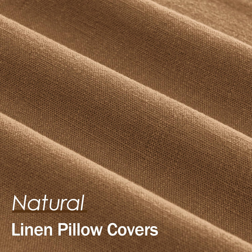 Anroduo Pack of 2 Decorative Linen Pillow Covers Brown Euro Sham Neutral Farmhouse Boho Soild Cushion Case Soft Accent Pillowcase for Couch…