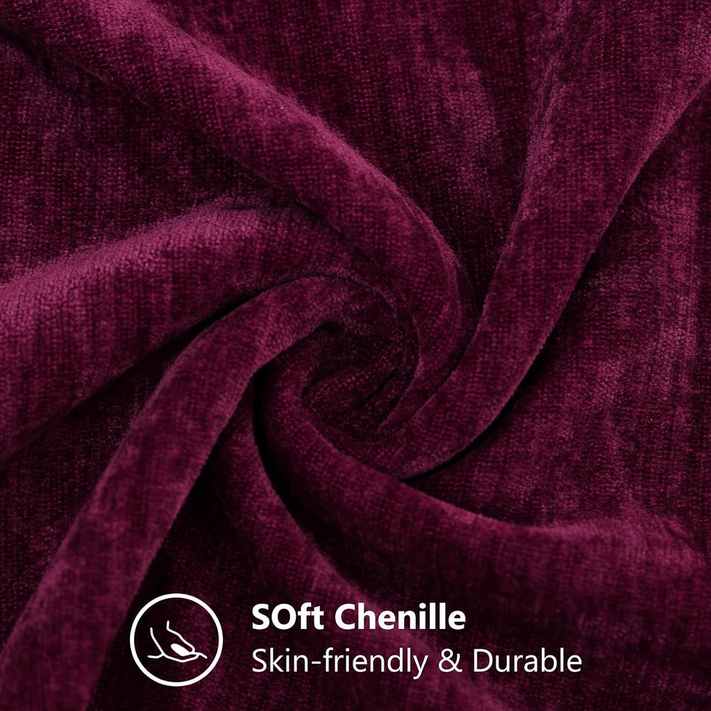decorUhome Chenille Burgundy Throw Pillow Covers 18x18 Inch Set of 2, Decorative Soft Couch Pillow Covers Solid Dyed Accent Farmhouse Neutr…