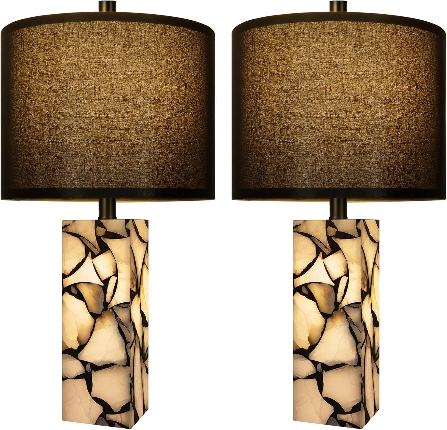 Scenekoy 23" Alabaster Table Lamps Set of 2 with Night Light for Living Room, Rotary Switch, Black Modern Table Lamp with Black Linen…