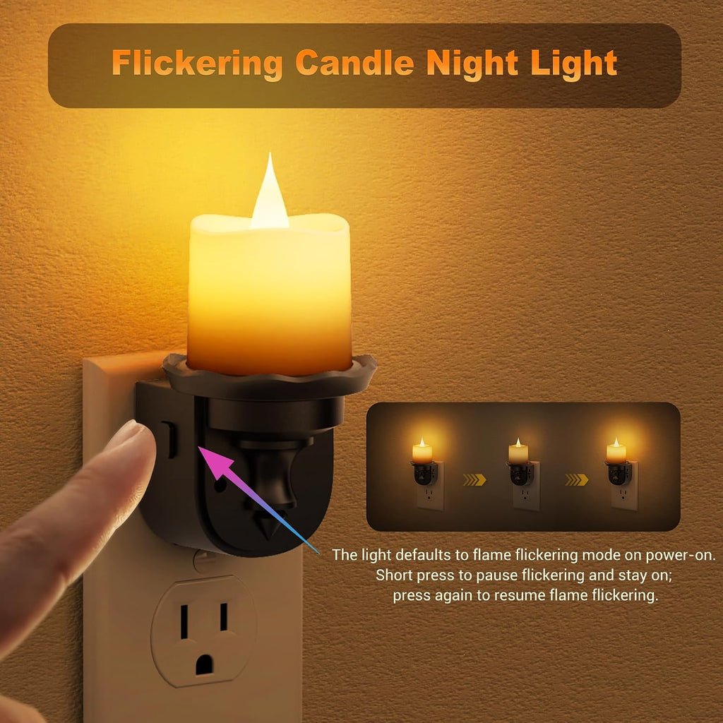 JandCase Night Lights Plug into Wall, 2 Pack Flameless Flickering Electric Fake Candle Night Light with Dusk to Dawn Sensor, 3000K Soft…