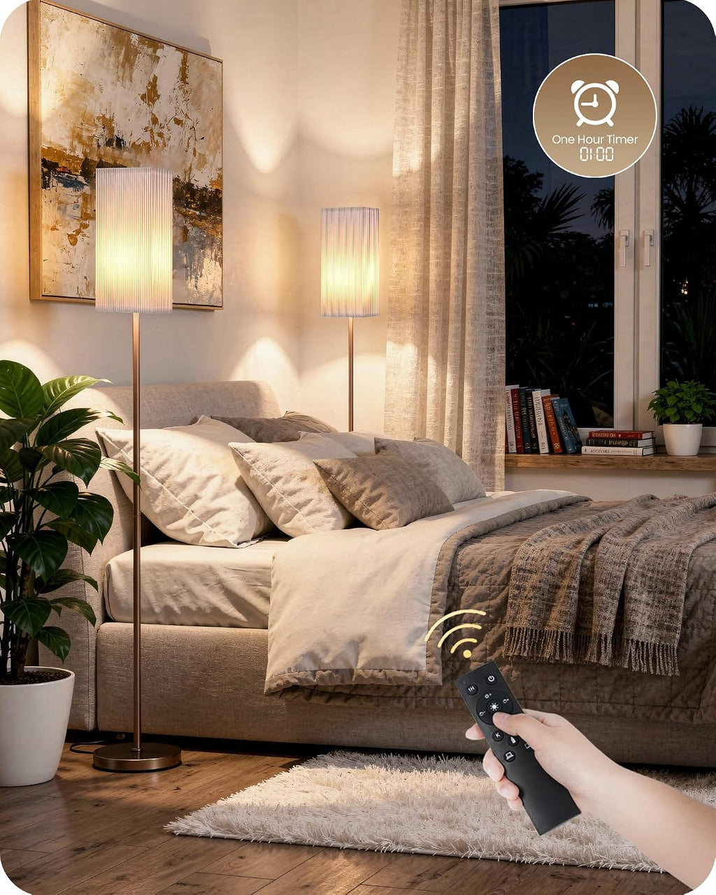 64.2'' Dimmable Floor Lamp for Living Room with Remote and Foot Switch, Corner Floor Lamp for Bedroom, Includes 10W A19 Bulb, Modern…