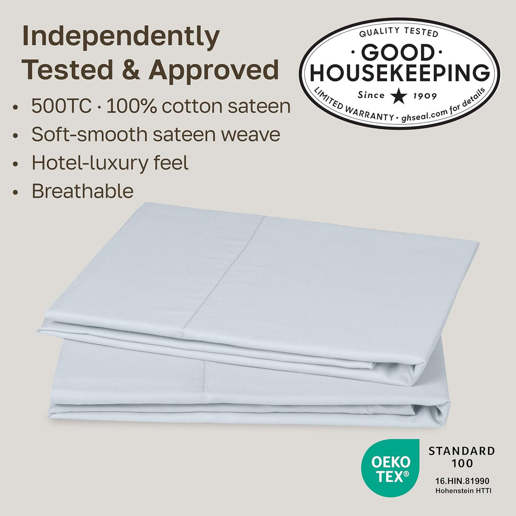 California Design Den Cotton Pillowcases Queen Set of 2 - Soft & Silky 500 Thread Count Sateen, Breathable 100% Cotton Pillow Cases, Fits…