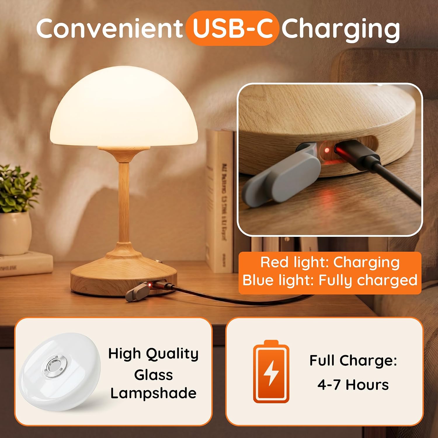 Dawnwake Table Lamp Cordless Lamp for Bedroom, Small Bedside Desk Table Lamp,5000mAh Rechargeble Battery Operated Dimmable Table…