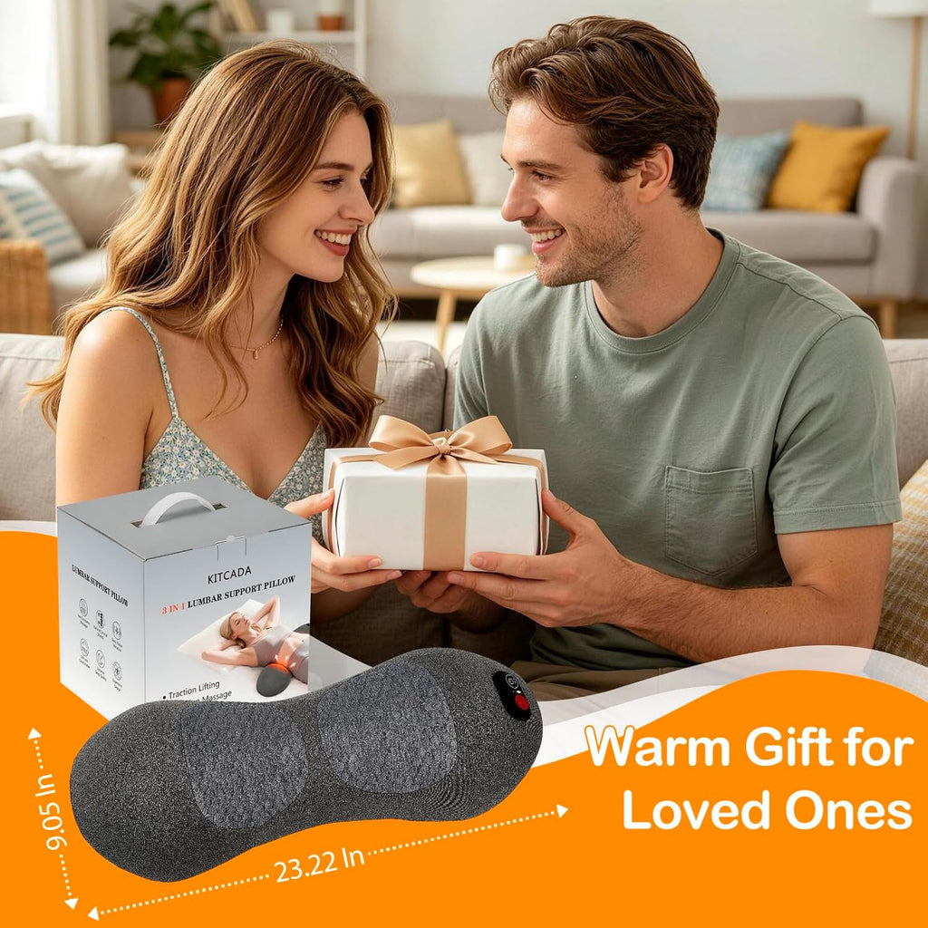Walfite 2026 Upgraded Smooth Triple 3-in-1 Lumbar Support Pillow – Portable Electric Back Massager with Heat, Vibration & Stretching for Hom…