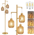 ROTTOGOON Dimmable Boho Floor Lamp - 3 Light Farmhouse Rattan Floor Lamp for Living Room, Industrial Tree Floor Lamps with 3 X 6W LED…