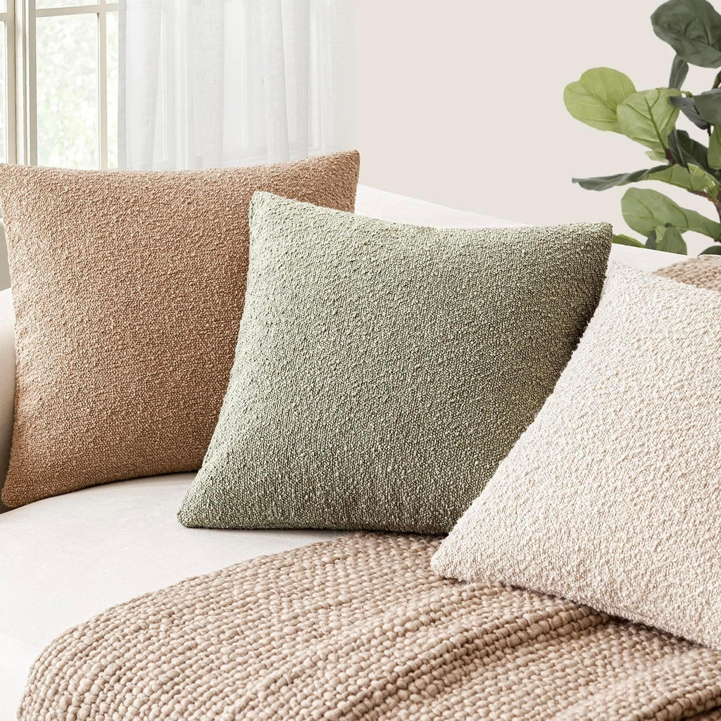 Foindtower Decorative Textured Boucle Throw Pillow Covers Accent Solid Pillow Cases Neutral Soft Cozy Couch Cushion Case for Chair Sofa…