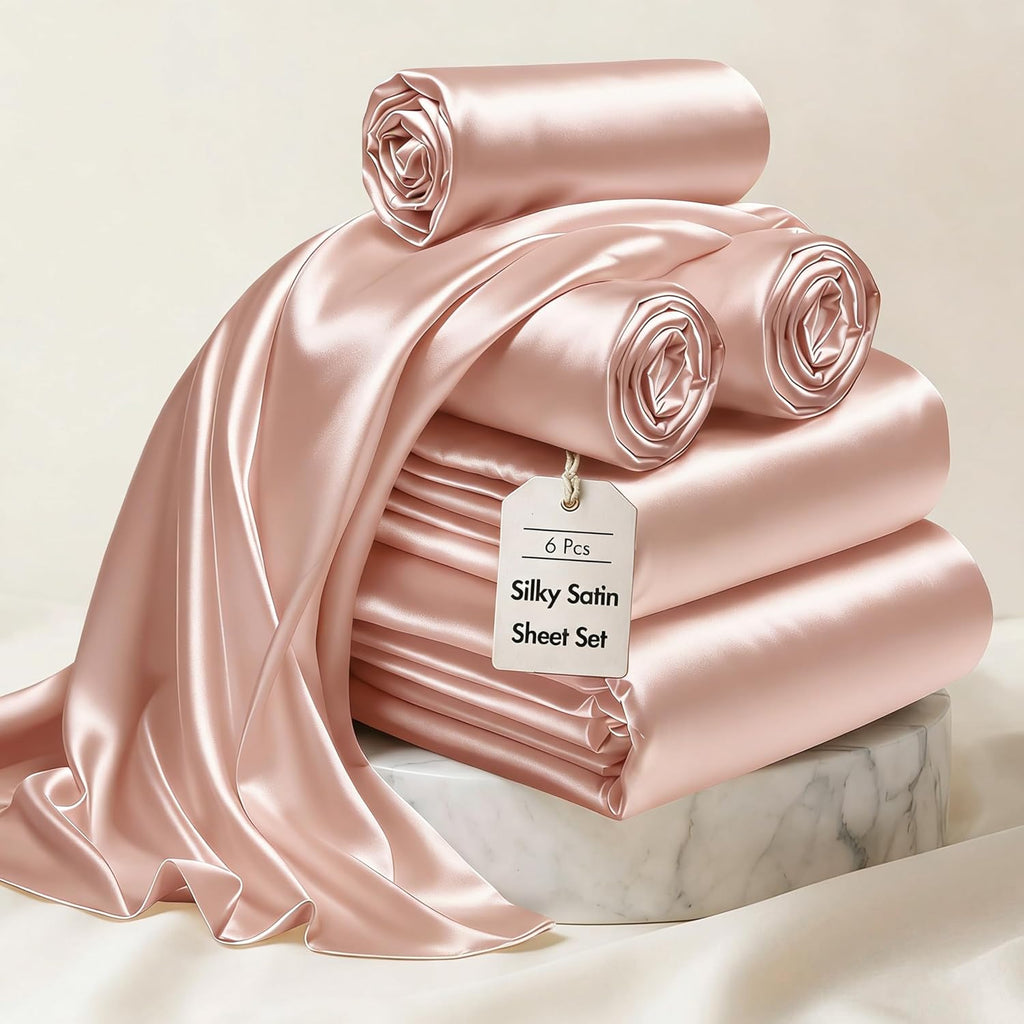 Madisonpark Madison Park Essentials Satin Sheet Set Luxury and Silky with Natural Sheen, Elastic 14" Pocket fits up to 16" Mattress, All Ar…