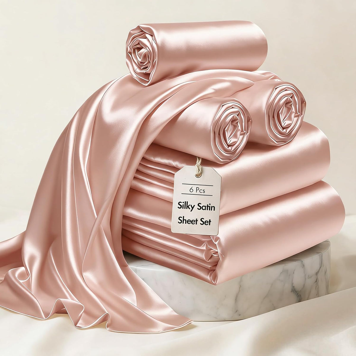 Madisonpark Madison Park Essentials Satin Sheet Set Luxury and Silky with Natural Sheen, Elastic 14" Pocket fits up to 16" Mattress, All Ar…