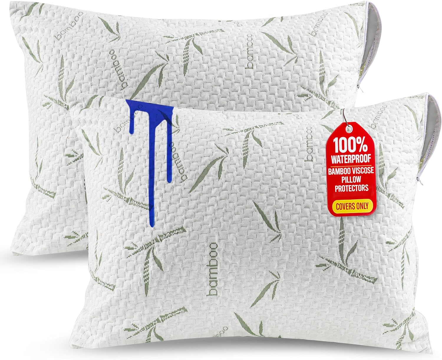 Utopia Bedding Waterproof Pillow Protectors with Zipper Standard Size (2 Pack), Soft and Cooling Bamboo Viscose Pillow Covers, Bed Bug…