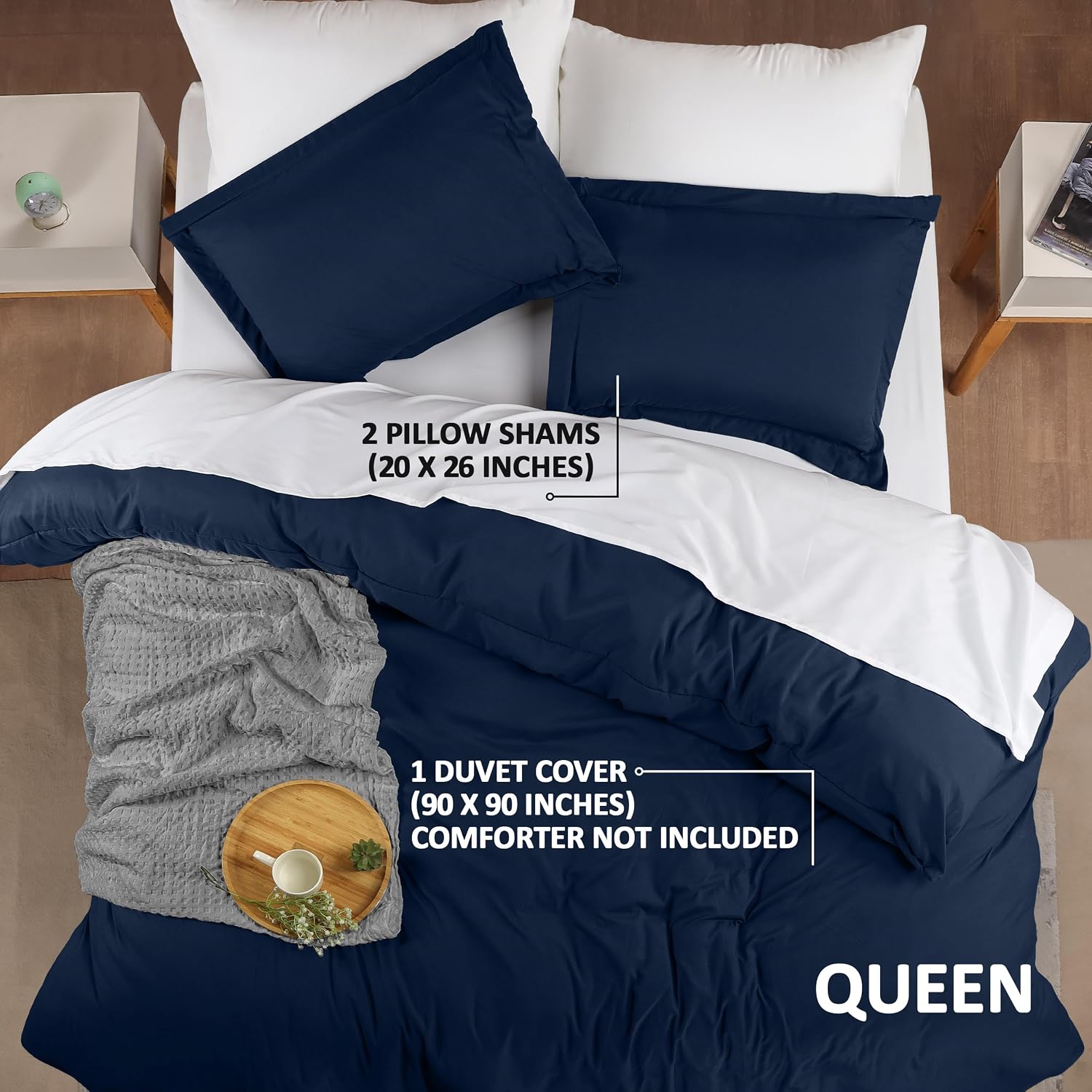 Utopia Bedding Duvet Cover Queen Size - 3 Piece with Zipper Closure - 1 Comforter Cover 90X90 Inches & 2 Pillow Shams 20X26 Inches (Navy)…