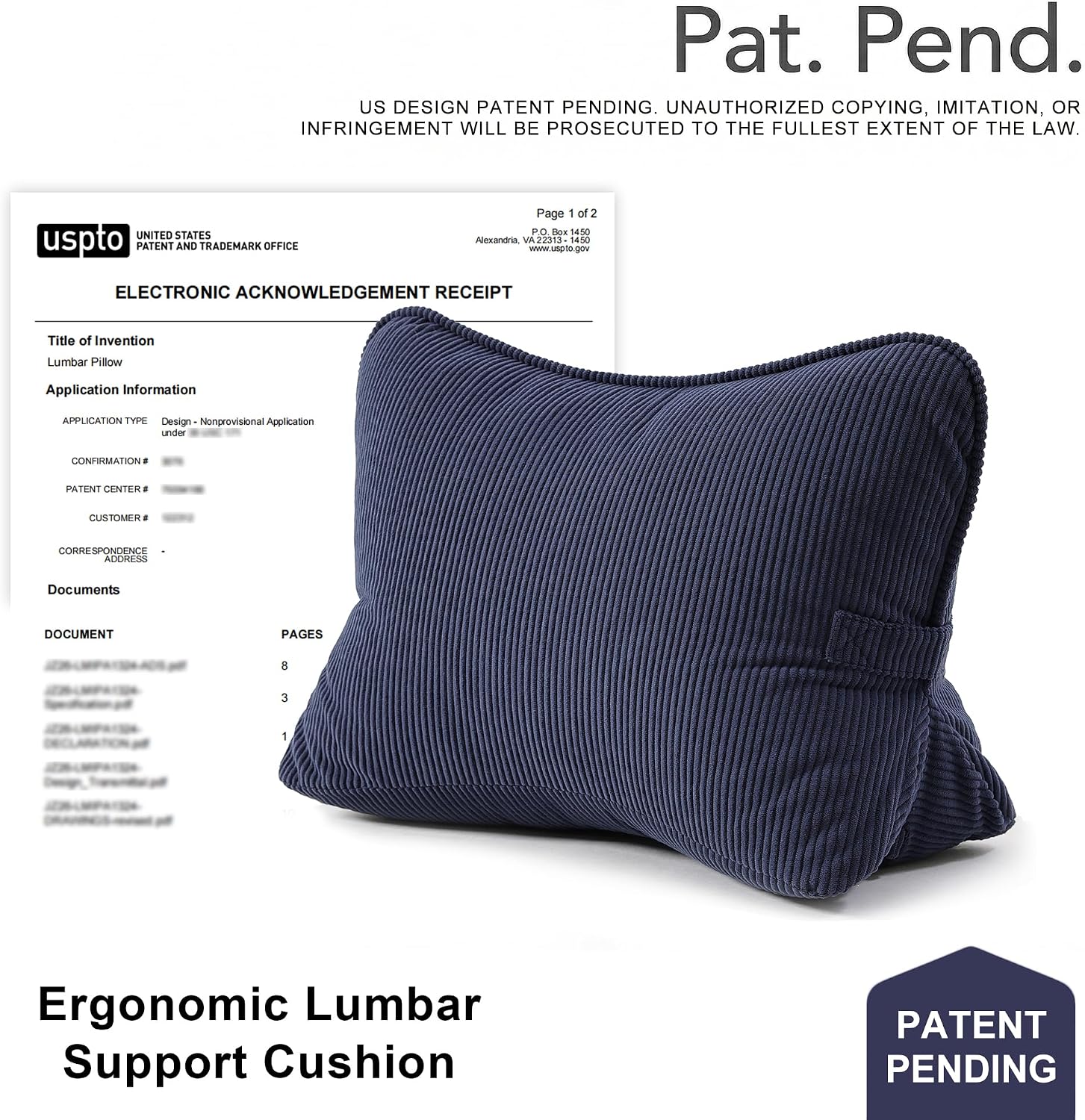 Ailuteie Pat. Pend. Corduroy Wedge Pillow with Lumbar Support, Triangle Cushion for Sofa, Couch, Bed or Recliner, Reading Pillow for Sittin…