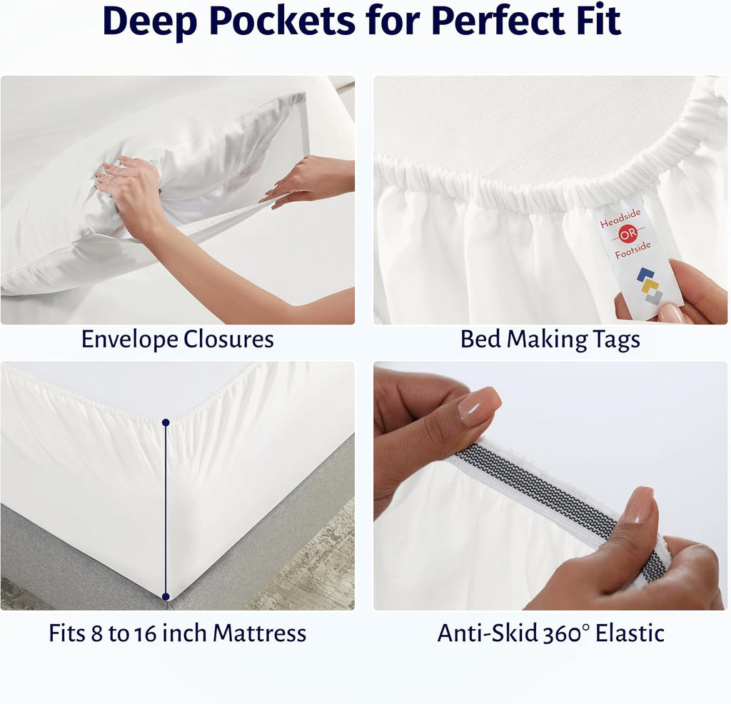 CaliforniaDesignDen California Design Den Certified 100% Egyptian Cotton Queen Sheets Set - Lightweight & Crisp Percale Sheets Queen Deep P…