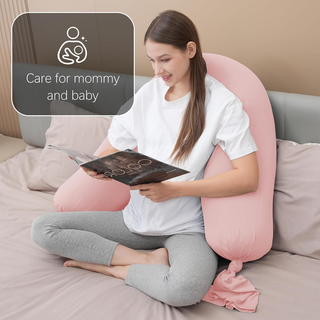 Moonpark MOON PARK Pregnancy Pillow - Incredibly Smooth and Soft Cooling Cover I Shaped Full Body Maternity Pillow with Removable Cover - S…