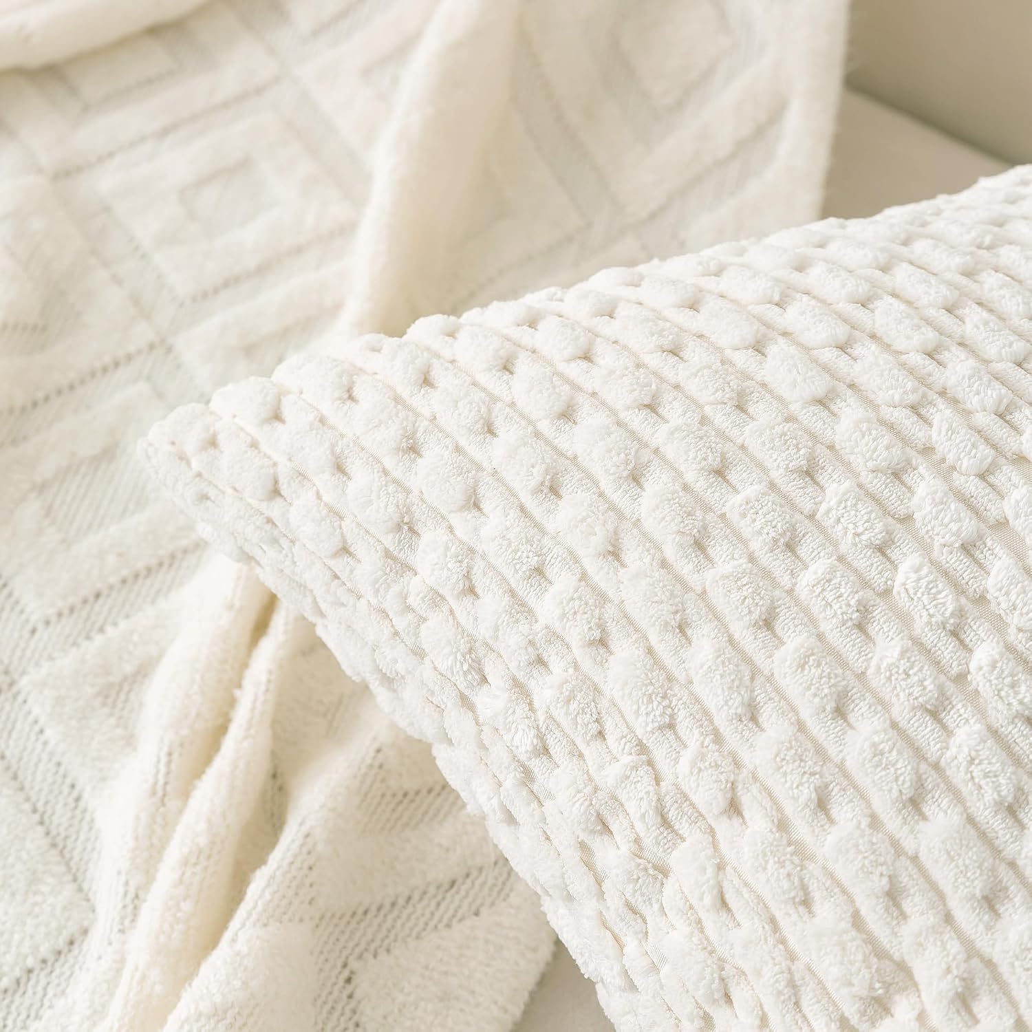 Cozoomy Set of 4 Cream White Decorative Throw Pillow Covers 26x26 Inch Corduroy Pillow Covers for Bed Couch Sofa Living Room Soft Square Cu…
