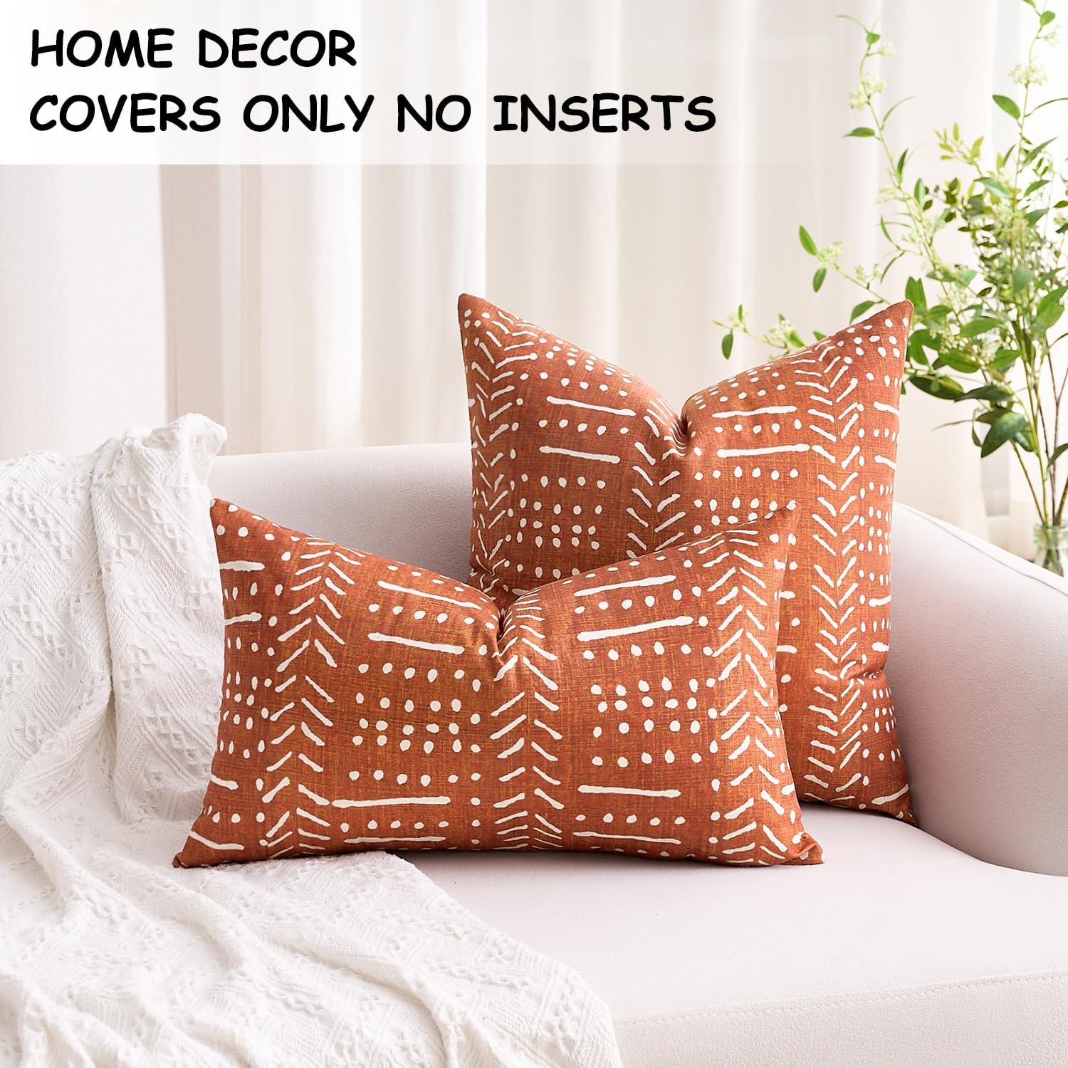 BONSTRAP Decorative Throw Pillow Covers Brick Red Farmhouse Lumbar Cushion Covers Boho Rectangular 12X20 Stripe Burnt Orange Pillowc…