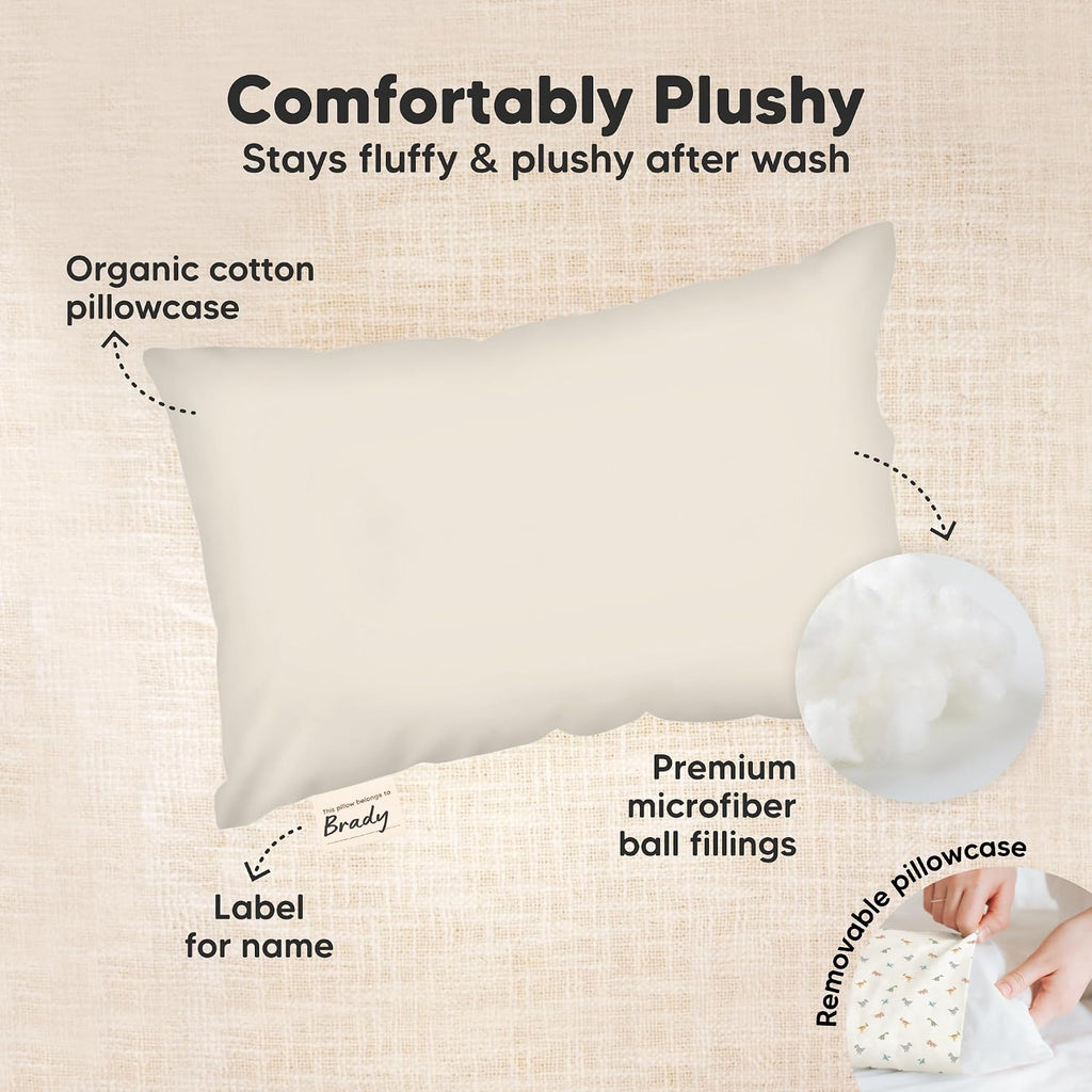 Mini Toddler Pillow with Pillowcase - 9x13 My Little Dreamy Travel Kids Pillow for Sleeping, Toddler Bed, Small, Tiny, Organic Cotton…