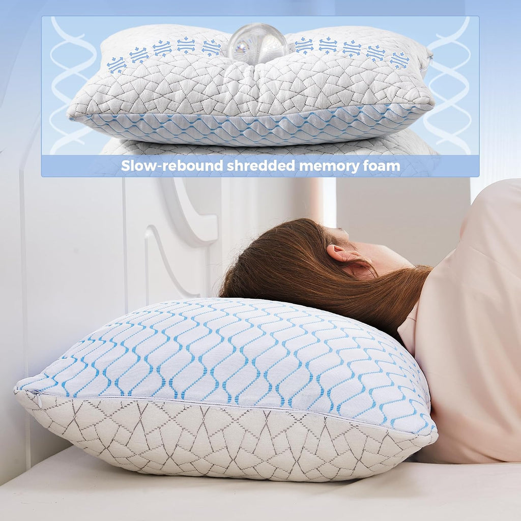 puredown® King Size Pillows Set of 2, Shredded Memory Foam Pillows, Cooling Pillow King 2 Pack, Foam Pillow for Sleeping, Adjustable Firm…
