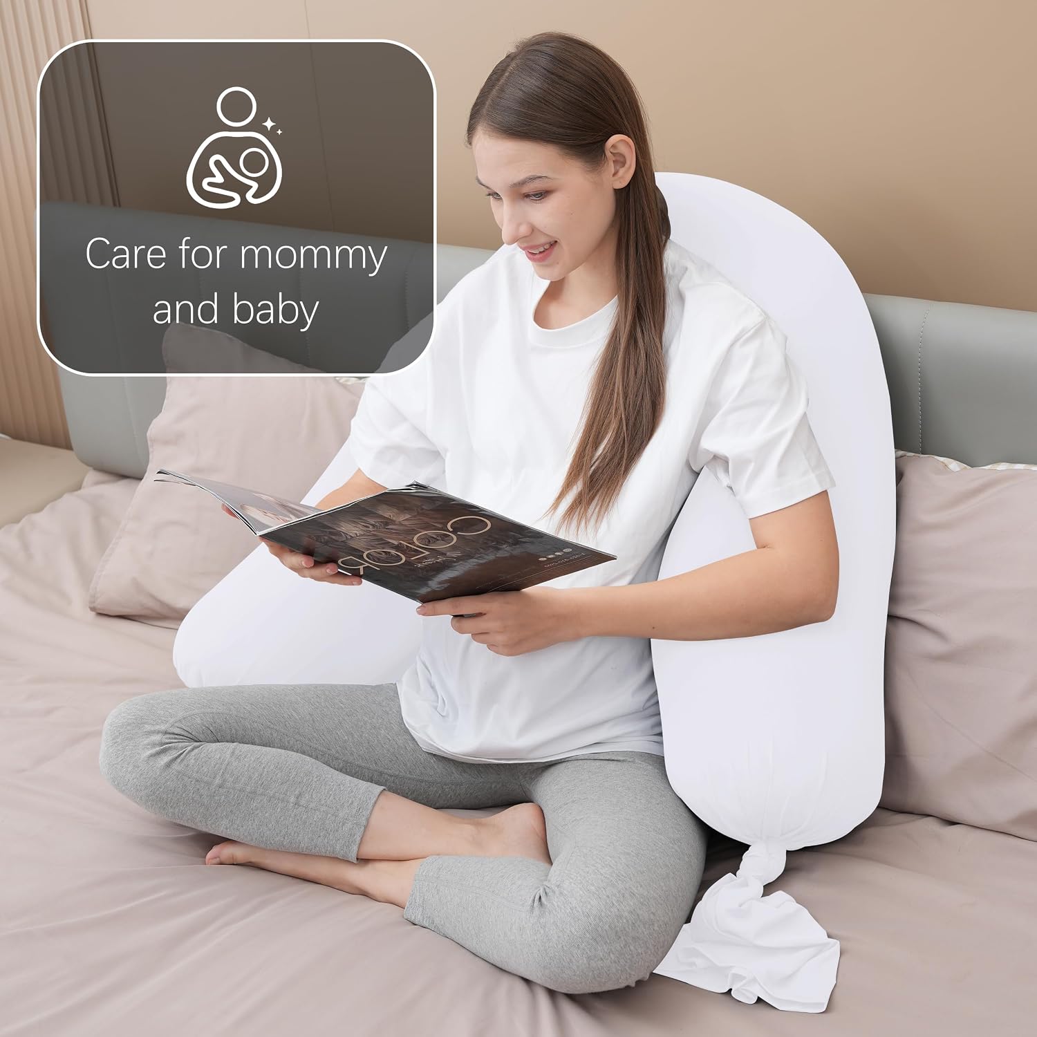 Moonpark MOON PARK Pregnancy Pillow - Incredibly Smooth and Soft Cooling Cover I Shaped Full Body Maternity Pillow with Removable Cover - S…