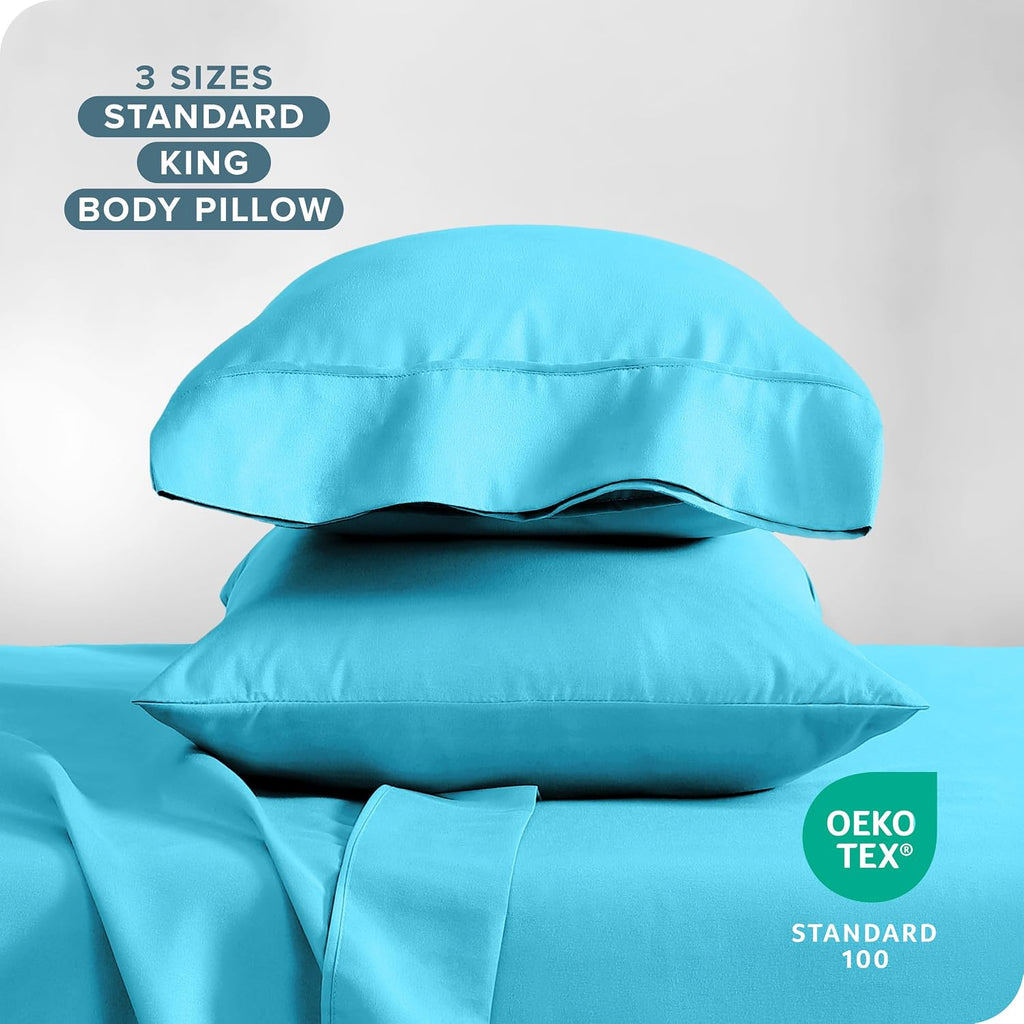 BareHome Bare Home Microfiber Pillow Cases - King Size Set of 2 - Cooling Pillowcases - Double Brushed - Aqua Pillowcases 2 Pack - Easy Car…