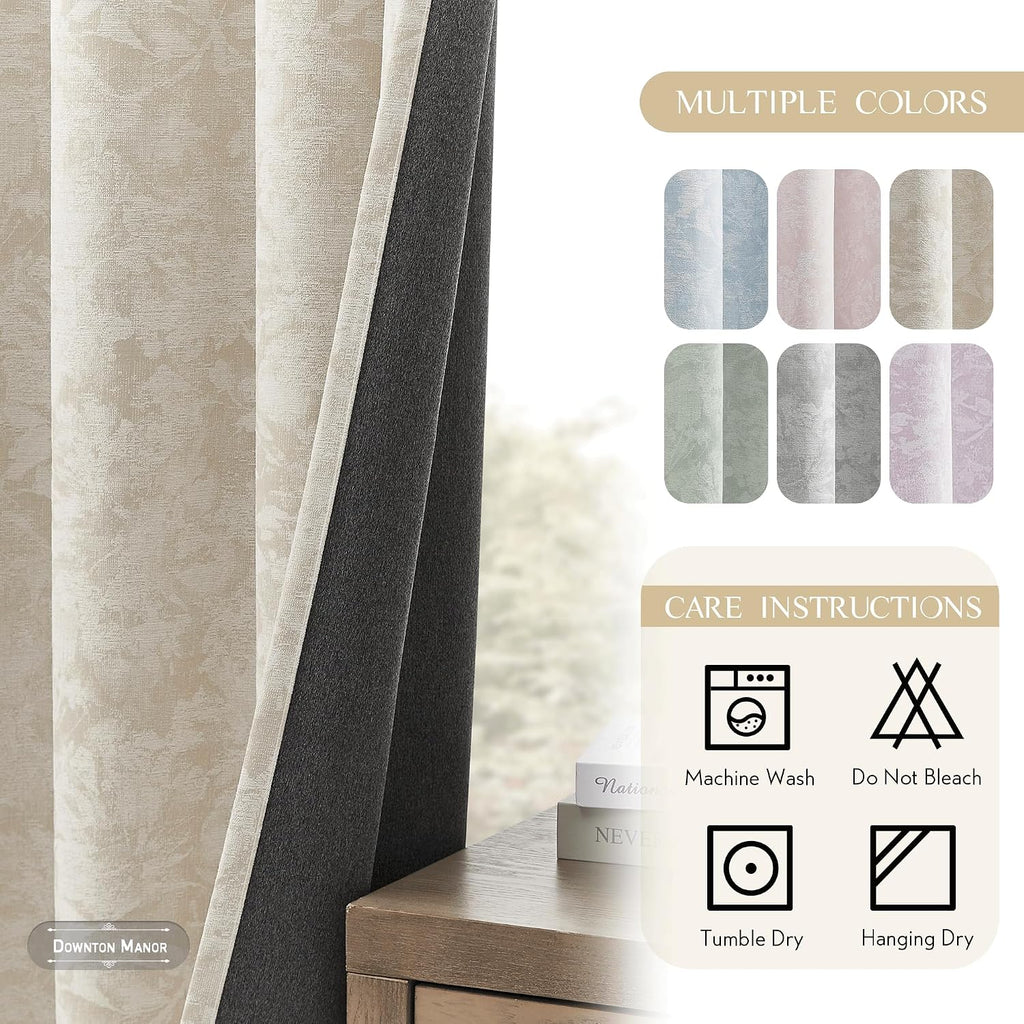 Beauoop Beige Floral Jacquard Blackout Curtains 108 Inches Long 2 Panels for Bedroom Living Room Taupe Flower Chenille Room Darkening…