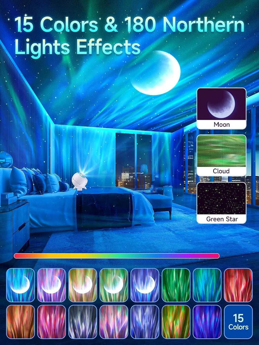 Northern Lights Projector,300+Lighting Modes Galaxy Projector for Bedroom,15 White Noise&Bluetooth Galaxy Projector for…