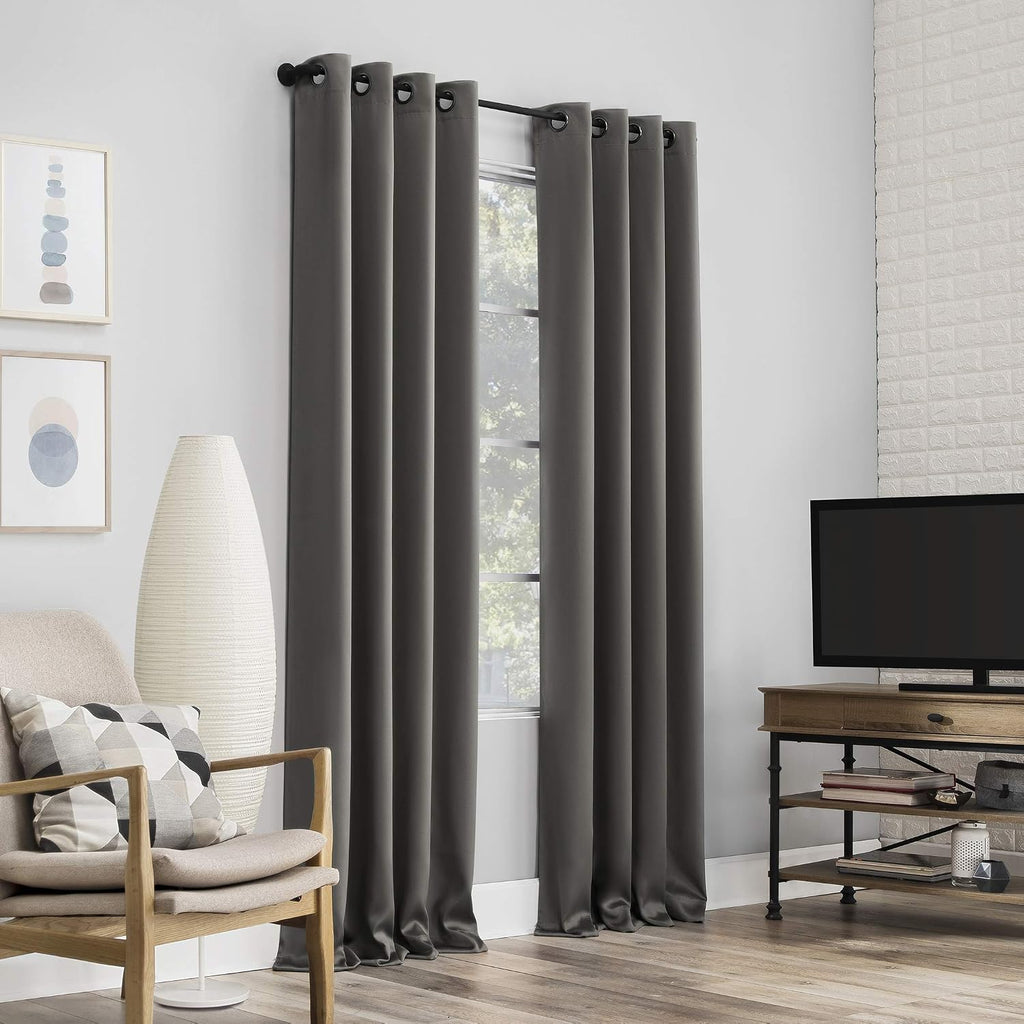 Sun Zero Nordic 2-pack Theater Grade Extreme 100% Blackout Grommet Curtain Panel Pair, 52" x 108", Gray