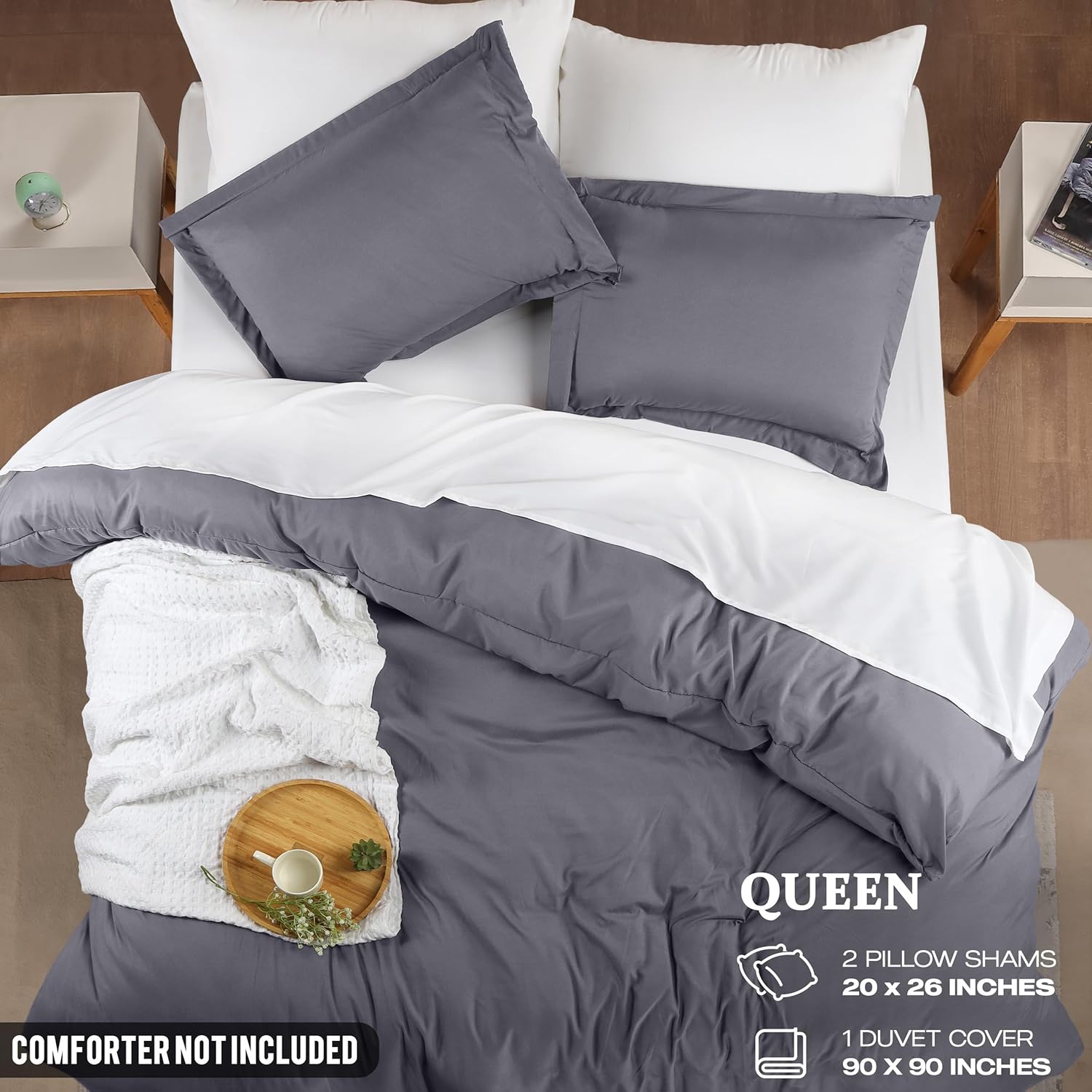 Utopia Bedding Duvet Cover Queen Size - 3 Piece with Zipper Closure - 1 Comforter Cover 90X90 Inches & 2 Pillow Shams 20X26 Inches (Grey)…