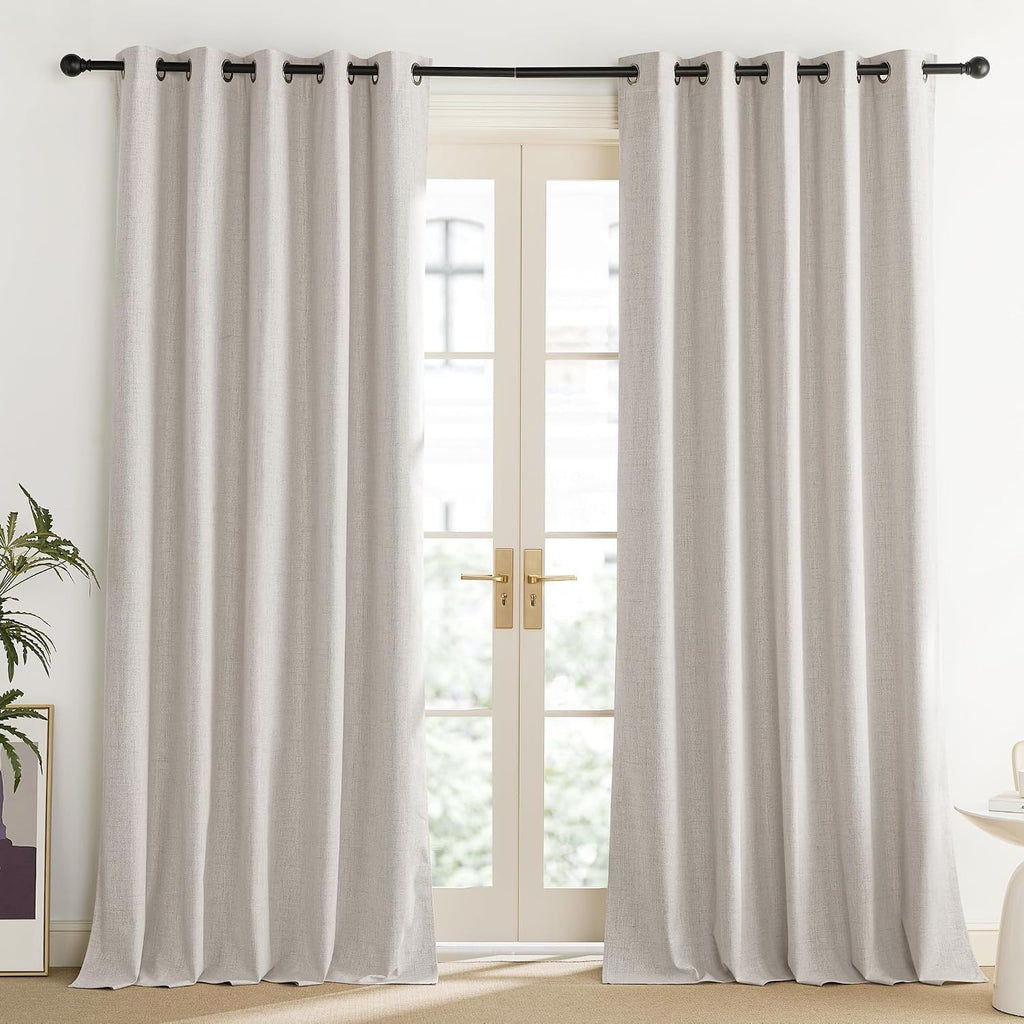 NICETOWN Brich Vintage Open Linen Weave Flax Thermal Curtains, 100% Blackout Curtains 108" Long for Dining Room, Soundproof Window…