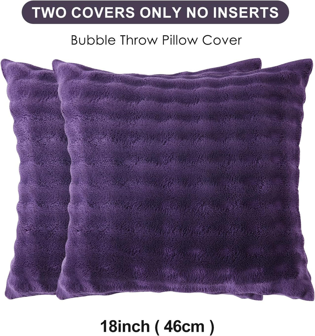 Sochow Decorative Throw Pillow Covers 18x18 Inches Set of 2, Soft Bubble Fleece Pillowcase Square Cushion Covers for Sofa Couch Bed, Auberg…
