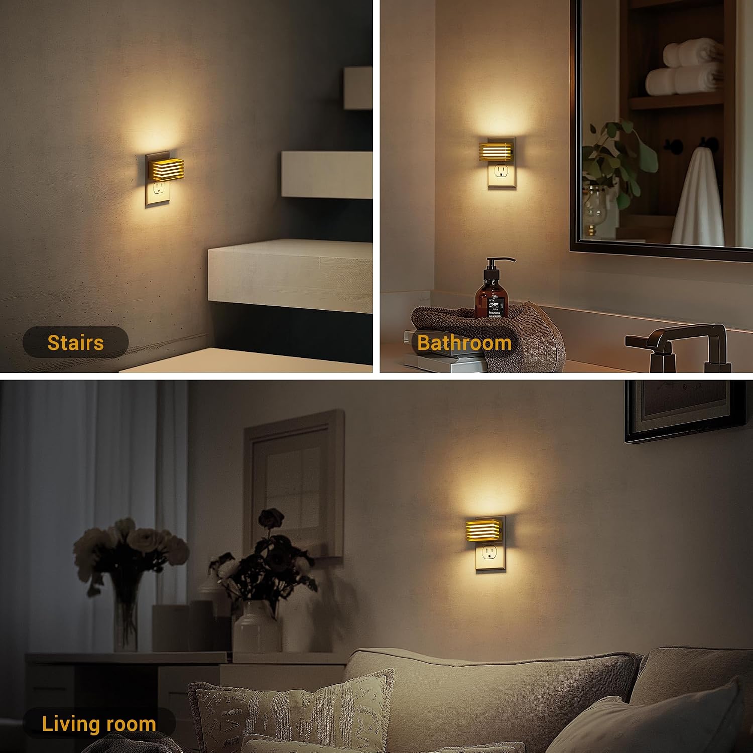 JandCase LED Night Light, Gold Night Lights Plug into Wall with Dusk to Dawn Sensor, Dimmable Plug in Night Light [2 Pack], Adjustable…