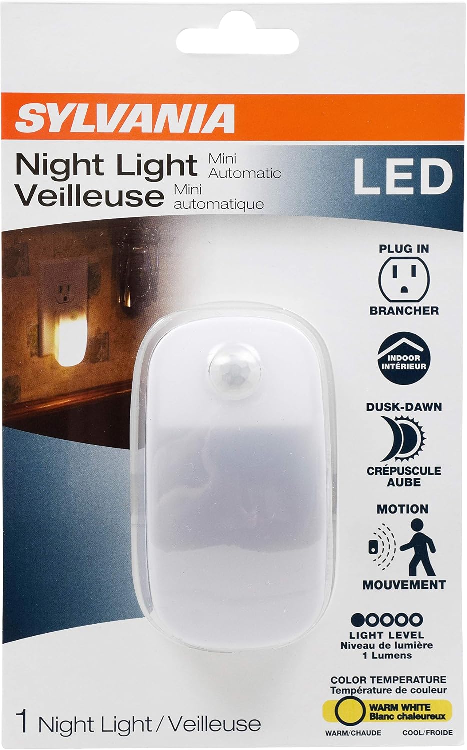 LEDVANCE Sylvania LED Mini Automatic Plug-in Night Light with Sensor, Motion Activated, Dusk to Dawn, Warm White, Plug-in Type - 4 Pack…