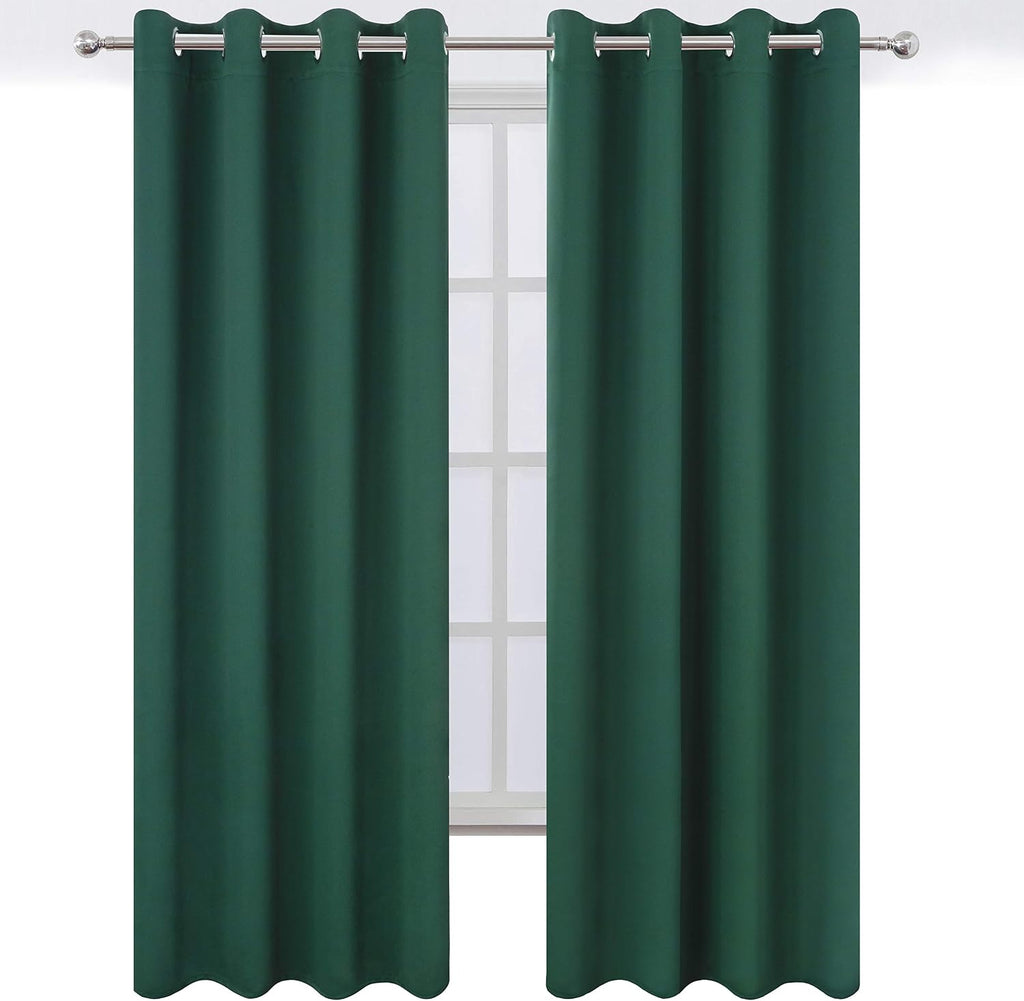 Lemomo Dark Green Thermal Blackout Curtains/52 x 108 Inch/Set of 2 Panels Room Darkening Curtains for Bedroom 108 Inch Green