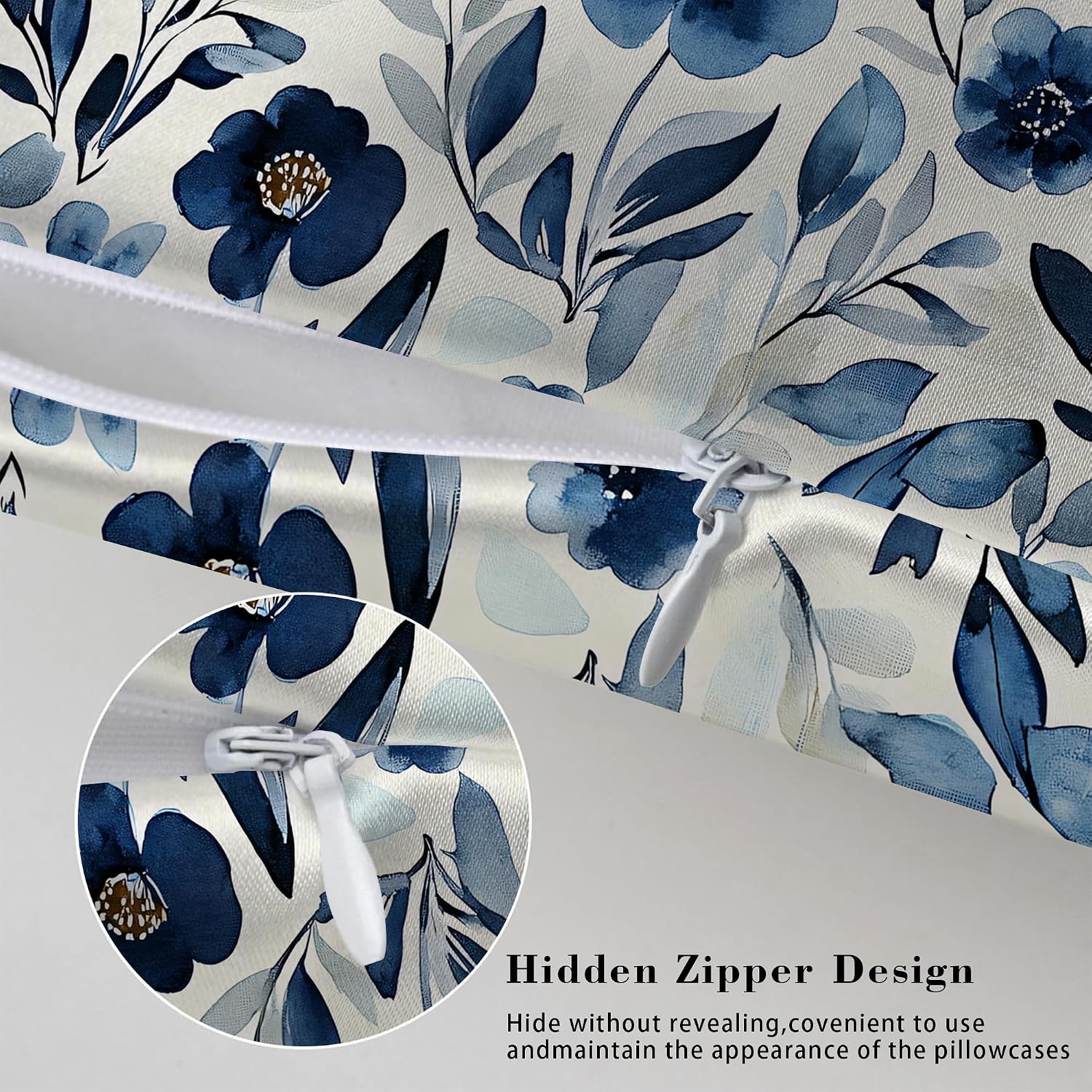 Satin Pillowcase for Hair and Skin Watercolor Blue Flowers and Leaves Super Soft and Cooling Similar to Silk Pillow Case 1 Pack with…