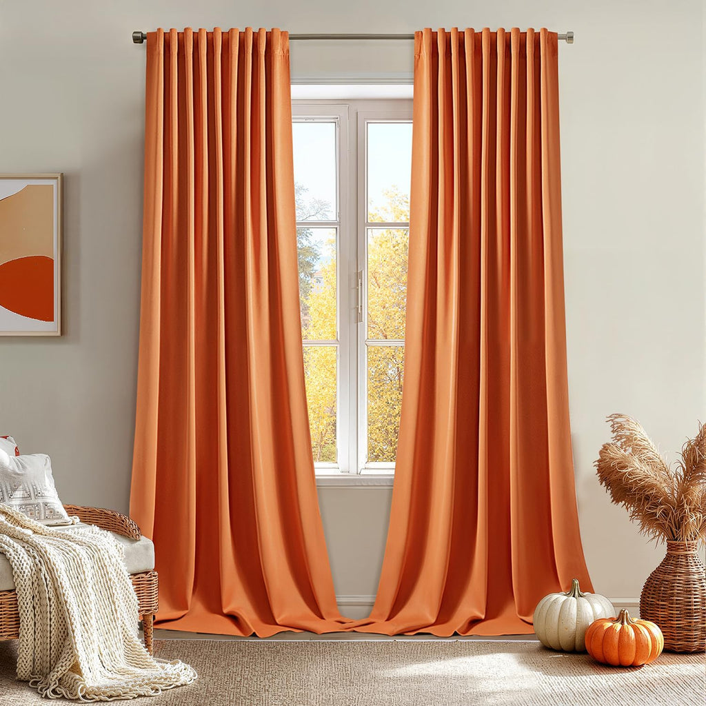 Miulee Orange Back Tab Blackout Curtains 102 Inch Long 2 Panels Set for Living Room Bedroom, Rod Pocket/Pinch Pleated Fall Thermal Insulate…
