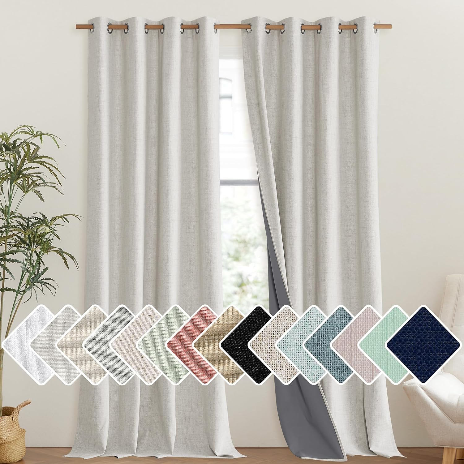 NICETOWN Snowbound Vintage Linen 100% Blackout Curtains for Living Room, Thermal Insulated Curtains 120" Long, Noise Reducing Window…
