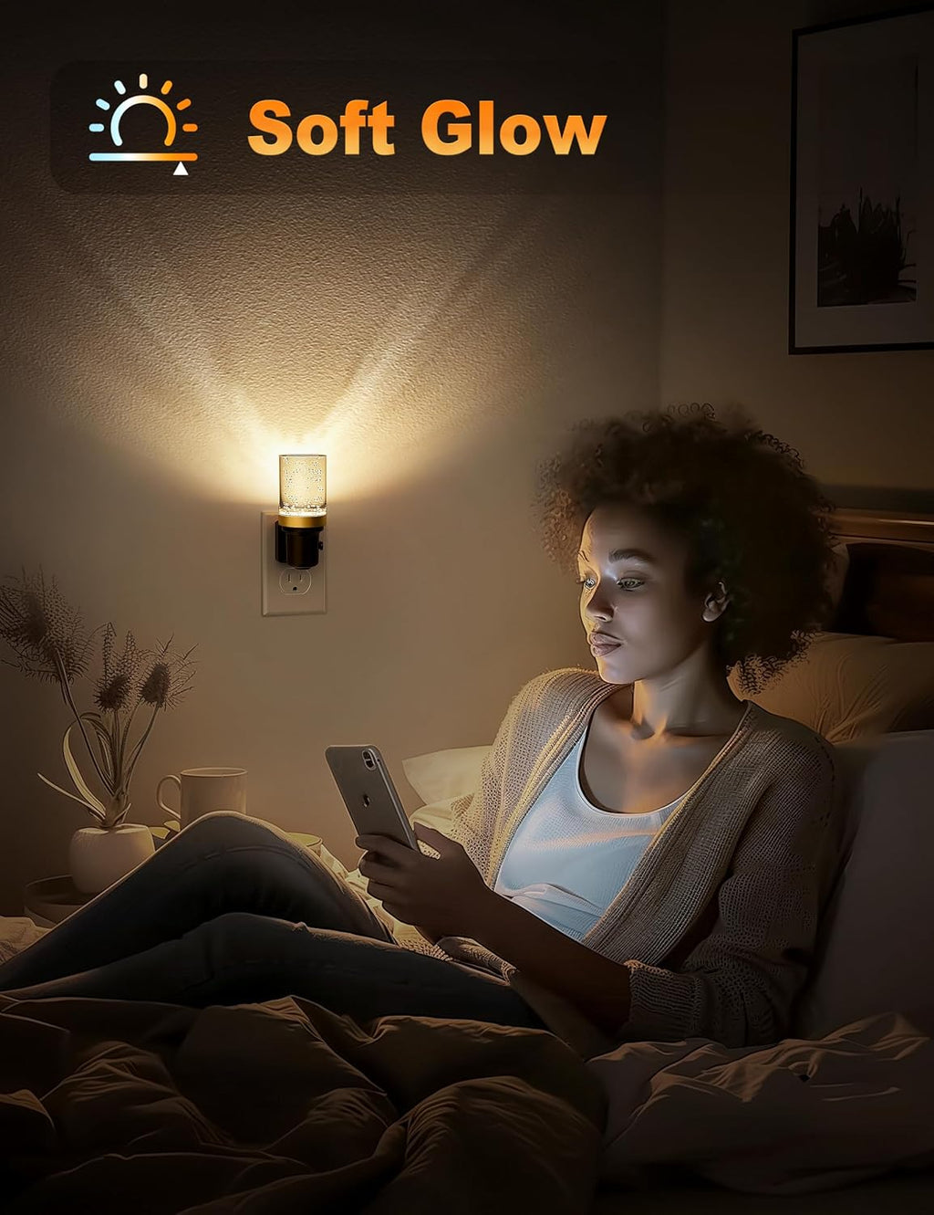 JandCase Night Light, Dimmable Night Lights Plug into Wall, Auto On/Off Light Sensor Nightlight, 3000K Warm White 0-100LM Brightness LED…