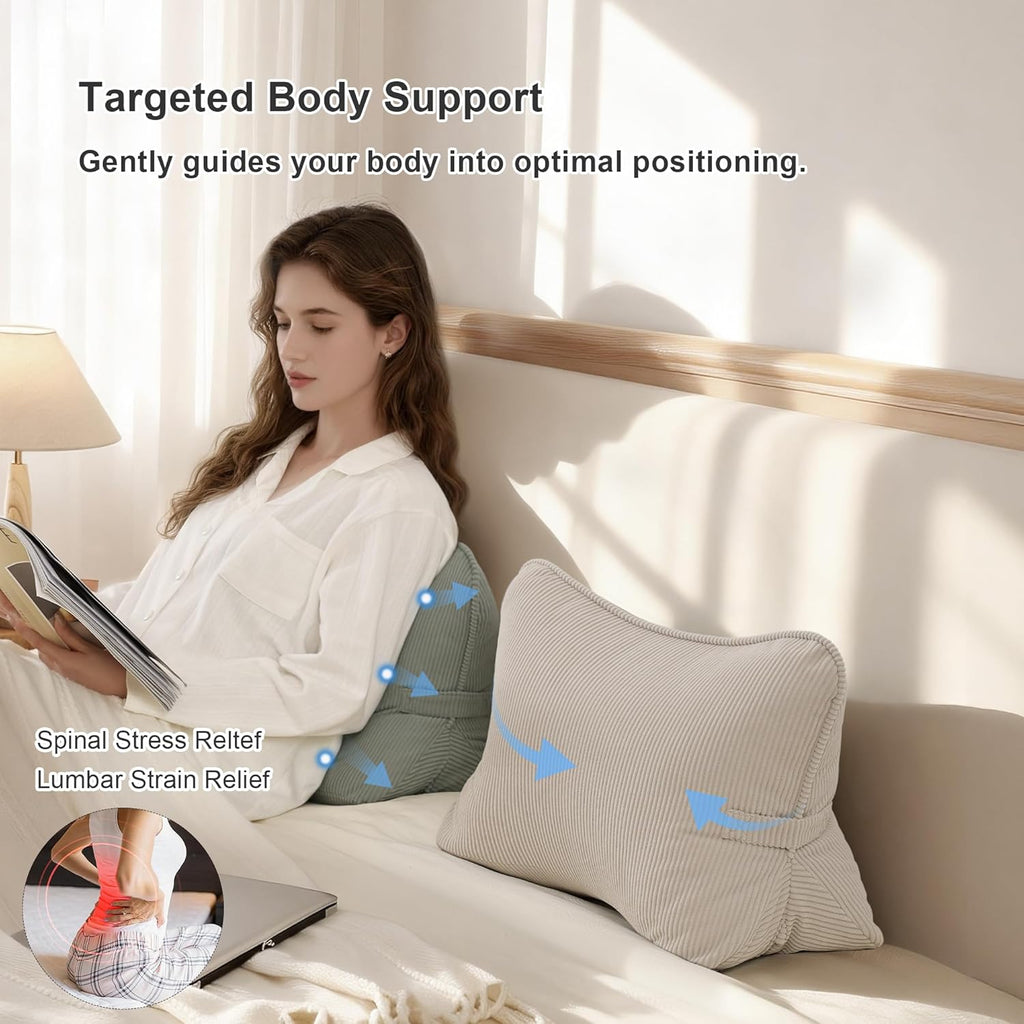 Pat. Pend. Corduroy Lumbar Support Back Pillow for Watching TV, Reading & Gaming, Ergonomic Triangle Support Cushion for Sofa, Armchair &…