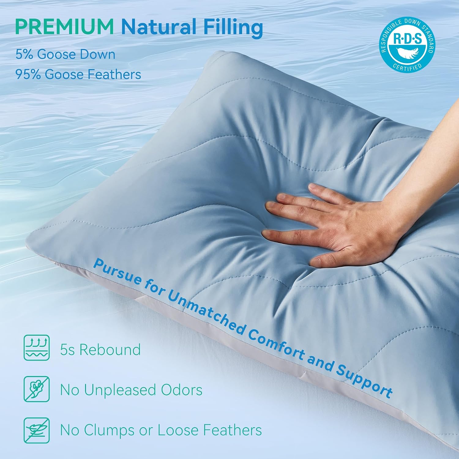 ThreeGeese Three Geese Cooling Goose Feather Down Pillows Standard Size Set of 2, Q-Max>0.45, Cool Hotel Bed Pillows for Hot Sleepers, Wash…