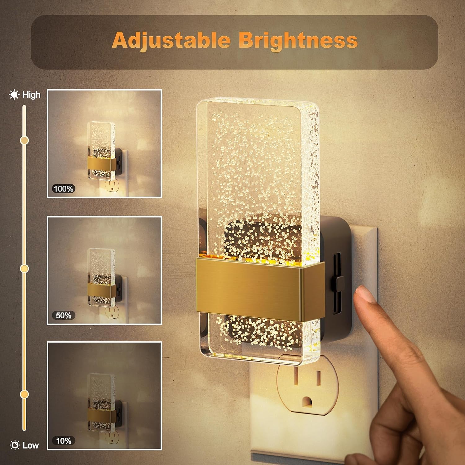 JandCase Night Lights Plug into Wall, Dusk to Dawn Sensor, 3000K Soft White LED, Acrylic Bubble Design, 0-100lm Adjustable Brightness…