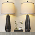 WIHTU Modern Table Lamp Set of 2, 3 Color Temperature Table Lamps for Living Room, 27'' Beside Lamp with Linen Shade, Black with Gold Rim…