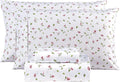 mooreeke Queen Sheets Set - 4 Pieces Soft Breathable Microfiber Bed Sheet Set - Pink Flower Green Leaf Pattern Sheet Set - Deep Pocket Non-…